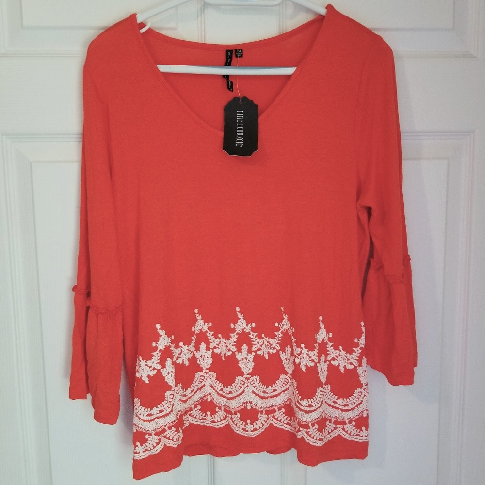 Nine Four One Knit Top NWT Petite Medium Orange